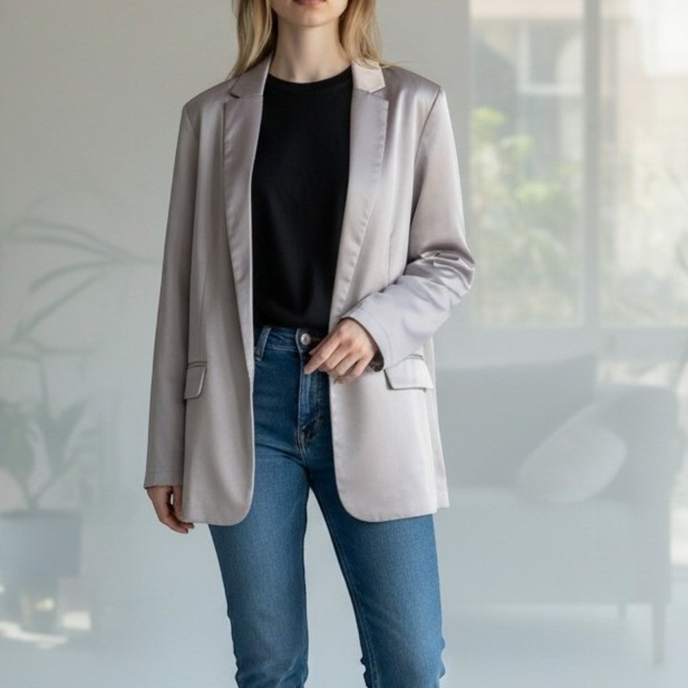 Maurices Versa Satin Blazer Jacket Women's 0X Blush Pink Minimalist Career Chic